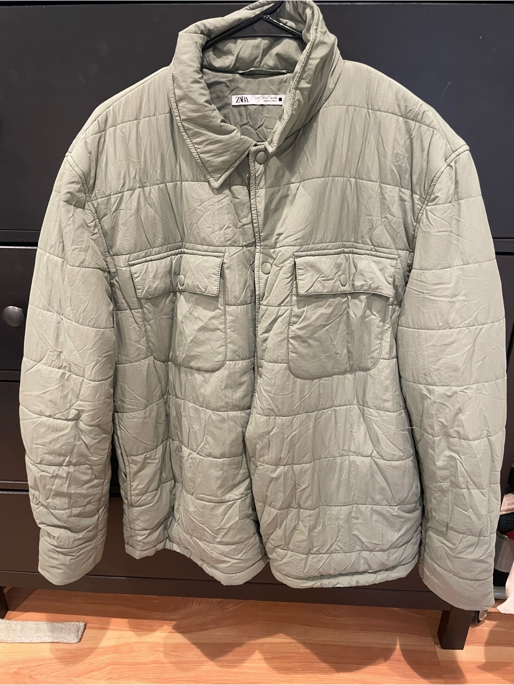 ZARA Sage Green Quilted Puffer Jacket